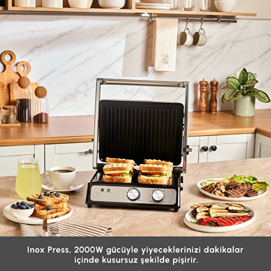 Emsan Press 6 Dilim Kapasiteli Izgara ve Tost Makinesi Inox 2000W