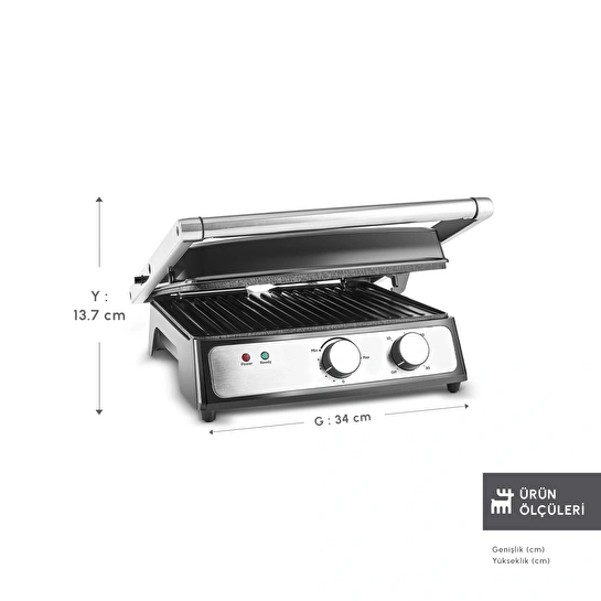 Emsan Press 6 Dilim Kapasiteli Izgara ve Tost Makinesi Inox 2000W