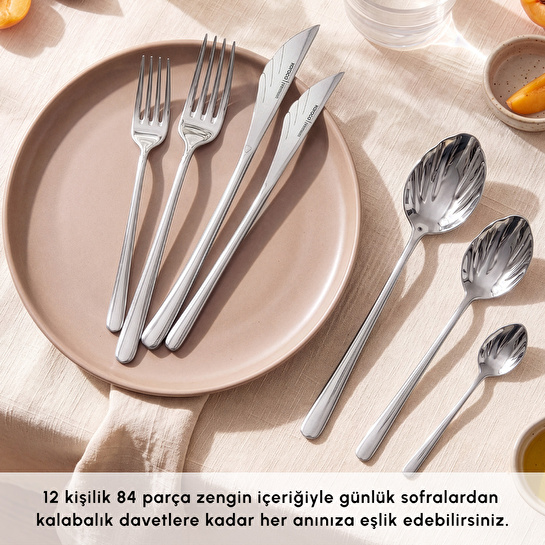 Karaca Seashell 316+ 12 Kişilik 84 Parça Çatal Kaşık Bıçak Takımı Platin