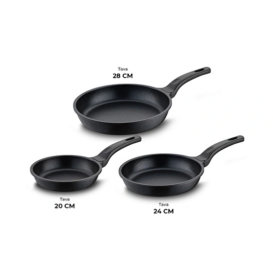 Emsan Stone Alüminyum Döküm 3'lü Tava Seti Siyah