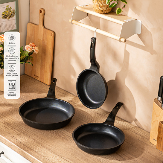 Emsan Stone Alüminyum Döküm 3'lü Tava Seti Siyah