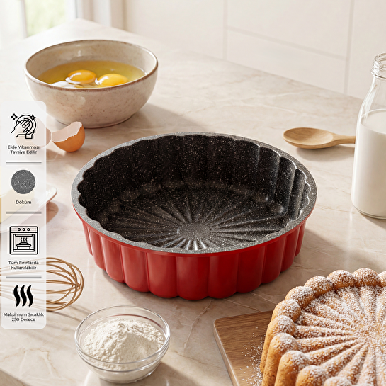 Emsan Daisy Döküm Kek Kalıbı Kırmızı 25 cm