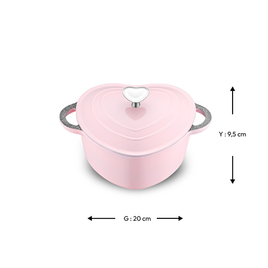 Emsan Kalp Döküm Tencere 20 cm Pembe