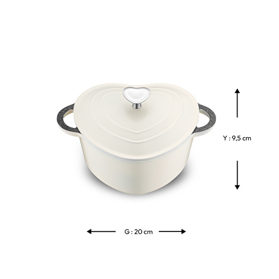 Emsan Kalp Döküm Tencere 20 cm Krem