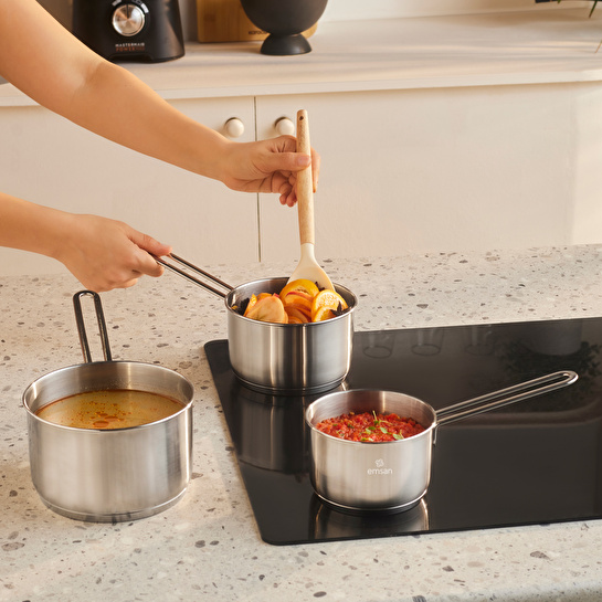 Emsan Fiorino İndüksiyon Tabanlı Çelik 3 Parça Mini Sütlük/Sosluk Set