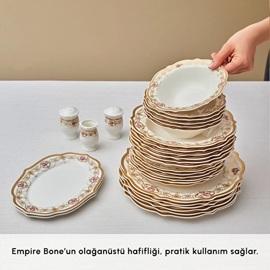 Emsan Empire Bone Altın Çiçek 29 Parça 6 Kişilik Yemek Takımı