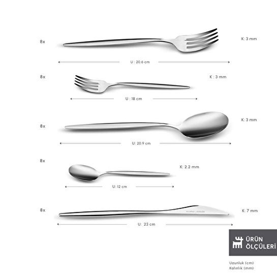 Karaca Sintra 40 Parça 8 Kişilik Çatal Kaşık Bıçak Takımı Platin