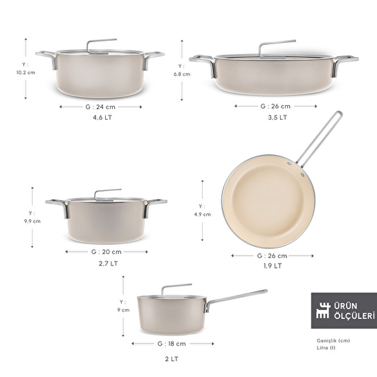 Karaca x Refika Swiss Crystal 9 Parça Tencere ve Tava Seti Beige