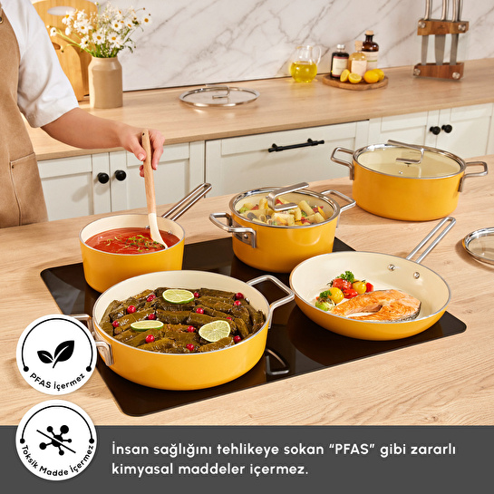 Karaca x Refika Swiss Crystal 9 Parça Tencere ve Tava Seti Mustard Yellow
