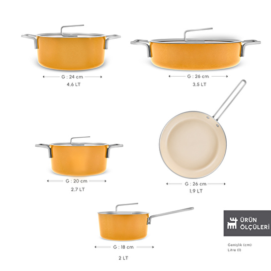Karaca x Refika Swiss Crystal 9 Parça Tencere ve Tava Seti Mustard Yellow