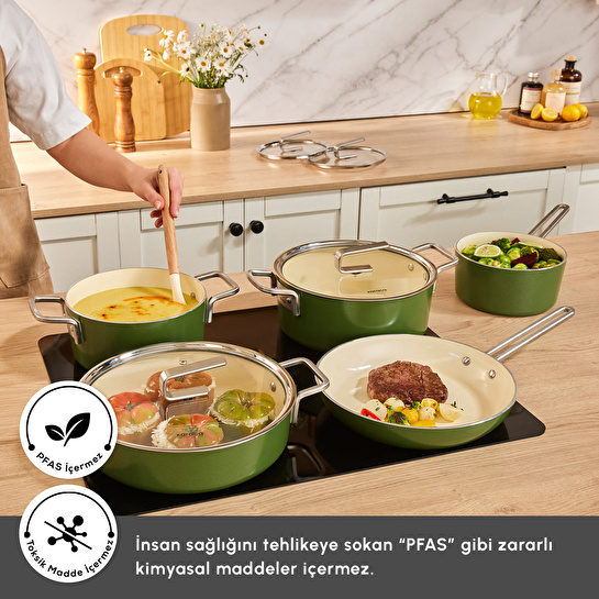 Karaca x Refika Swiss Crystal 9 Parça Tencere ve Tava Seti Emerald Green