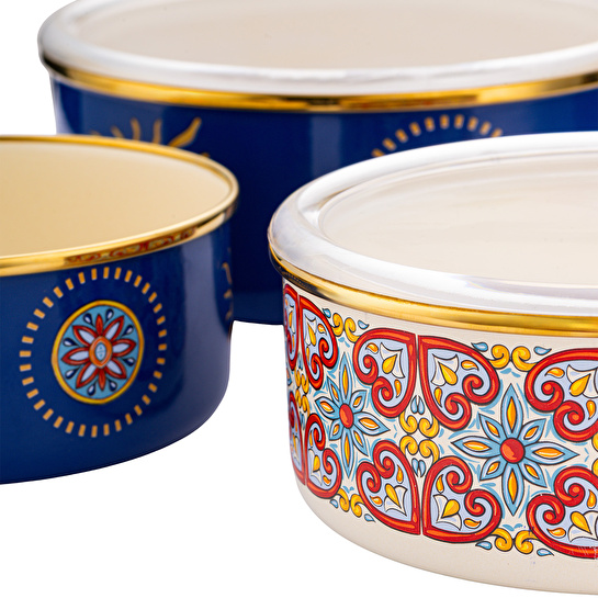 Emsan Solemar Emaye 3'lü Saklama Kabı Seti