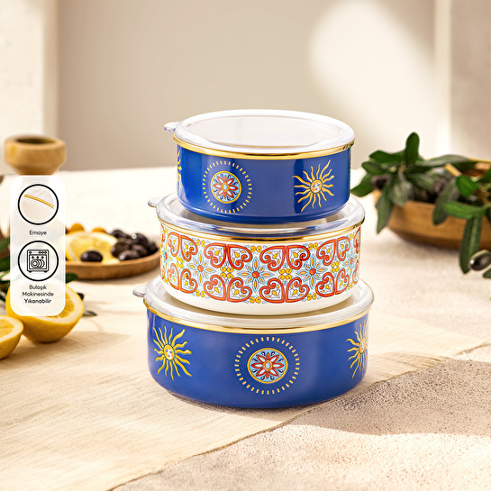 Emsan Solemar Emaye 3'lü Saklama Kabı Seti