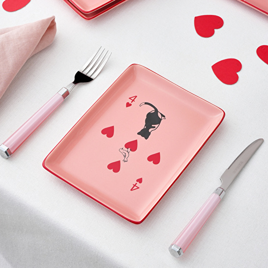Karaca Kupa Kedisi 4 Kişilik Porselen Pasta Takımı Pembe