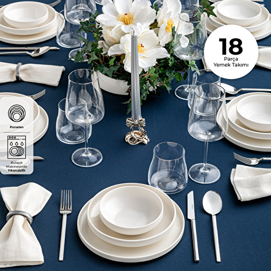 Emsan Alfa Porselen 18 Parça 6 Kişilik Yemek Takımı Beyaz