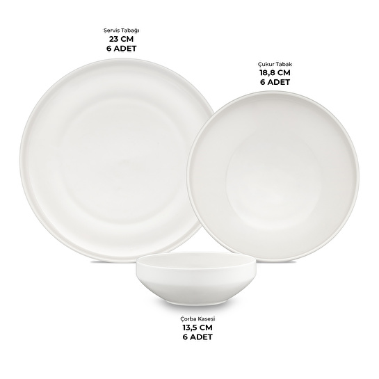 Emsan Alfa Porselen 18 Parça 6 Kişilik Yemek Takımı Beyaz
