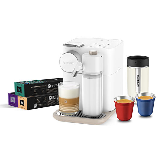 Nespresso F541 Gran Latissima, Travel Mug, Lungo Bardak ve Kahve Kapsülü ile Sevgililer Günü Özel Set Beyaz