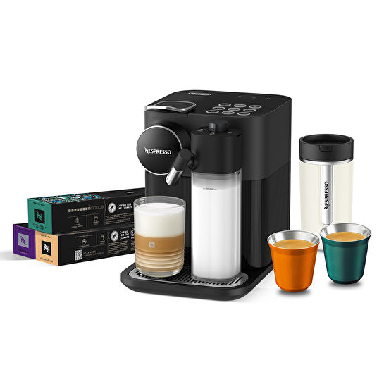 Nespresso F541 Gran Latissima, Travel Mug, Lungo Bardak ve Kahve Kapsülü ile Sevgililer Günü Özel Set Siyah
