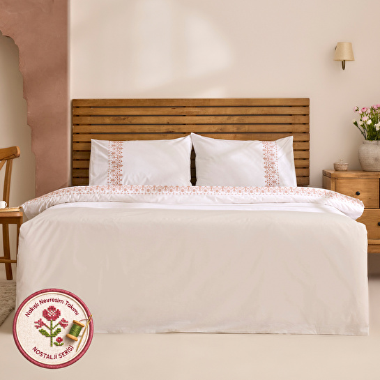 Karaca Home Merletto %100 Pamuk Kanaviçe Nakışlı Çift Kişilik Nevresim Takımı Beyaz