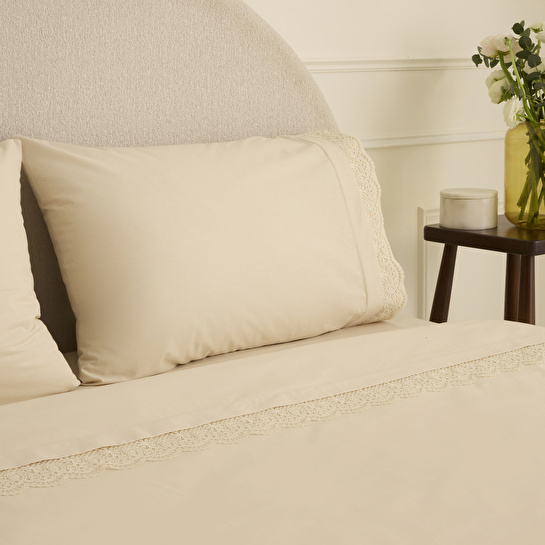 Karaca Home Velisse Dantelli Çift Kişilik Nevresim Takımı Bej