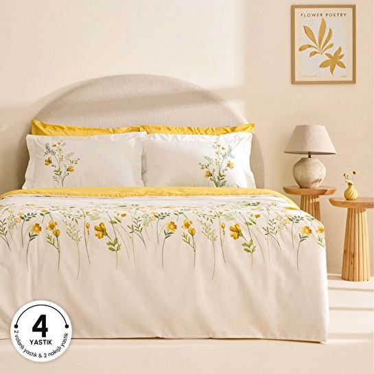 Karaca Home Cerial %100 Pamuk Çift Kişilik Nevresim Takımı Sarı