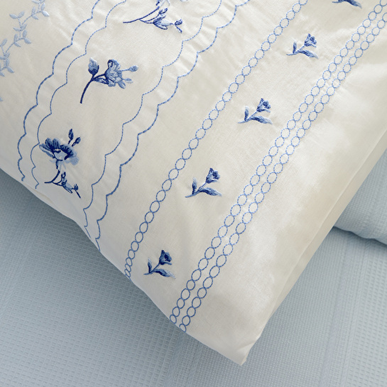 Karaca Home Blossy %100 Pamuk Nish Set Çift Kişilik Pike Takımı Mavi
