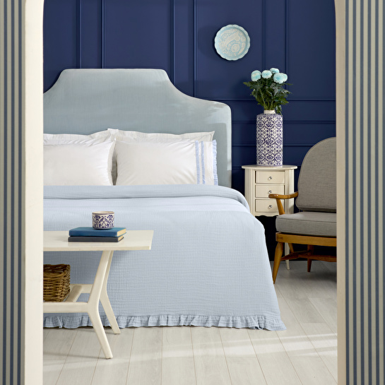 Karaca Home Blue Muse %100 Pamuk Nish Set Çift Kişilik Pike Takımı Mavi