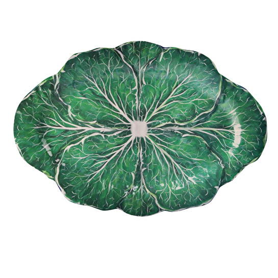 Baci Milano Botanica Çiçek Desenli Melamin Yeşil Oval Tabak 40,5 cm