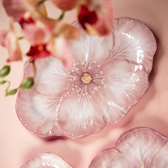Baci Milano Botanica Çiçek Desenli Melamin Pembe Oval Tabak 40,5 cm