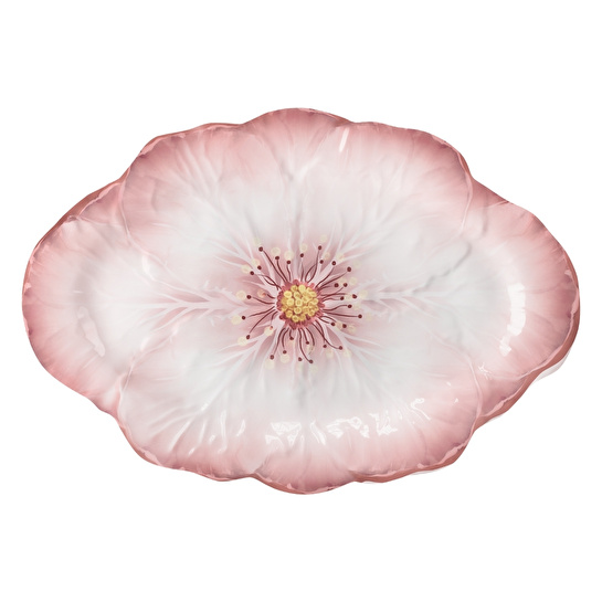 Baci Milano Botanica Çiçek Desenli Melamin Pembe Oval Tabak 40,5 cm