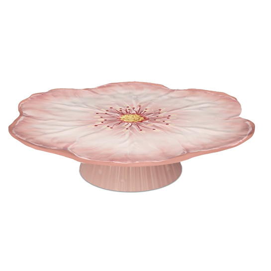 Baci Milano Botanica Çiçek Desenli Melamin Pembe Büyük Boy Ayaklı Kek Standı 40,5 cm