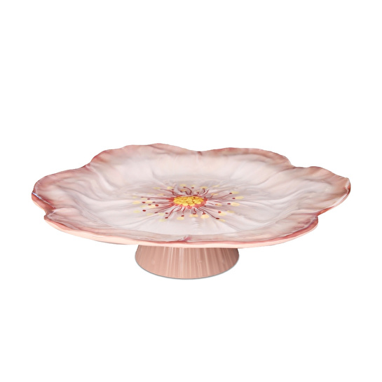 Baci Milano Botanica Çiçek Desenli Melamin Pembe Orta Boy Ayaklı Kek Standı 32,5 cm