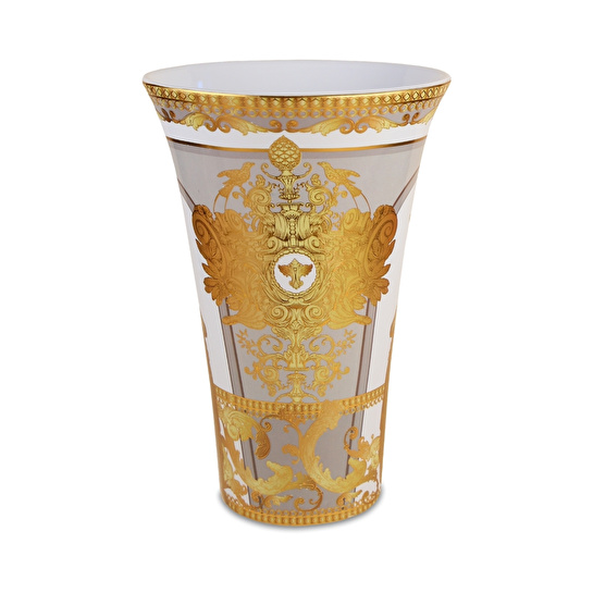 Baci Milano Minerva Altın Desenli Vizon Rengi Vazo D 18 cm, H 26 cm