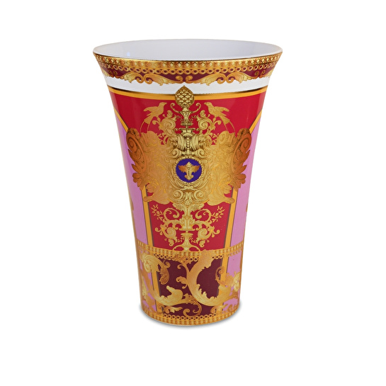 Baci Milano Minerva Altın Desenli Fuşya Vazo D 18 cm, H 26 cm