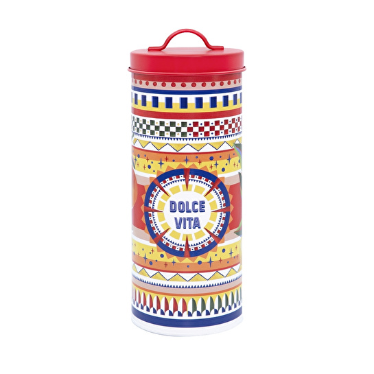 Baci Milano Dolce Vita Çark Desenli Paslanmaz Çelik Vakumlu Uzun Silindir Spaghetti Saklama Kutusu Ø 11 cm, H 29 cm