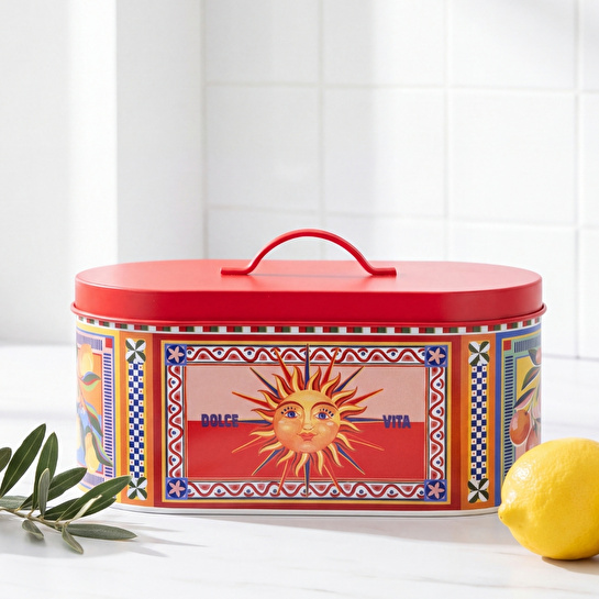 Baci Milano Dolce Vita Güneş Desenli Paslanmaz Çelik Vakumlu Ekmek Kutusu 34 x 18 cm, H 15 cm