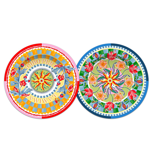 Baci Milano Dolce Far Niente Mavi ve Pembe Renkli Karışık 6 Parça Melamin Servis Tabağı 28 cm