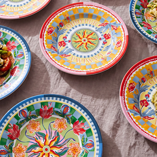 Baci Milano Dolce Far Niente Mavi ve Pembe Renkli Karışık 6 Parça Melamin Servis Tabağı 28 cm