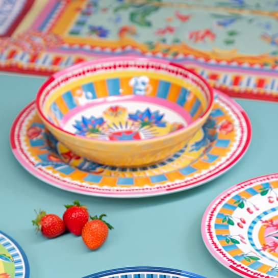 Baci Milano Dolce Far Niente Mavi ve Pembe Renkli Karışık 6 Parça Melamin Çukur Tabak 23 cm