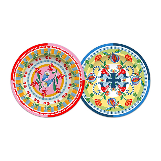 Baci Milano Dolce Far Niente Mavi ve Pembe Renkli Karışık 6 Parça Melamin Pasta Tabağı 21 cm