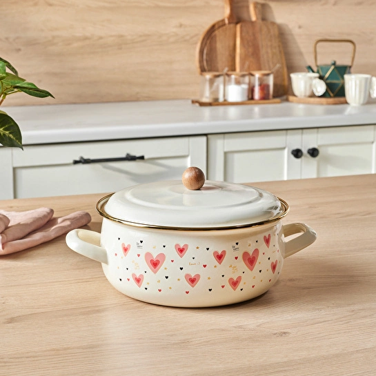Karaca Pink Love Emaye Karnıyarık Tencere 22 cm