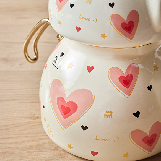 Karaca Pink Love Emaye Çaydanlık Takımı