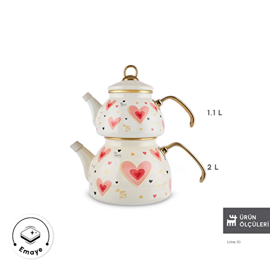 Karaca Pink Love Emaye Midi Çaydanlık Takımı 1,1L & 2L