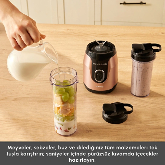 Karaca Blendfit Go Personal Kişisel Smoothie Blender Çift Hazne Rosegold 600ml & 400ml