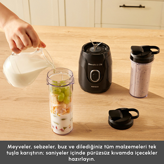 Karaca Blendfit Go Personal Kişisel Smoothie Blender Çift Hazne Siyah 600ml & 400ml