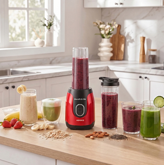 Karaca Blendfit Go Personal Kişisel Smoothie Blender Çift Hazne Kırmızı 600ml & 400ml