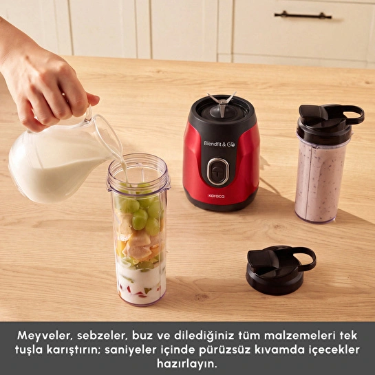 Karaca Blendfit Go Personal Kişisel Smoothie Blender Çift Hazne Kırmızı 600ml & 400ml