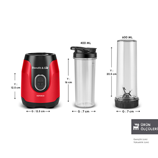 Karaca Blendfit Go Personal Kişisel Smoothie Blender Çift Hazne Kırmızı 600ml & 400ml