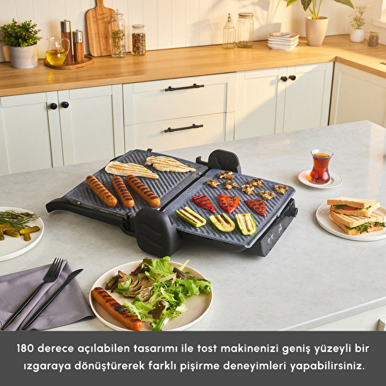 Emsan Inox Feel Steel 6 Dilim Kapasiteli Izgara ve Tost Makinesi 1800W
