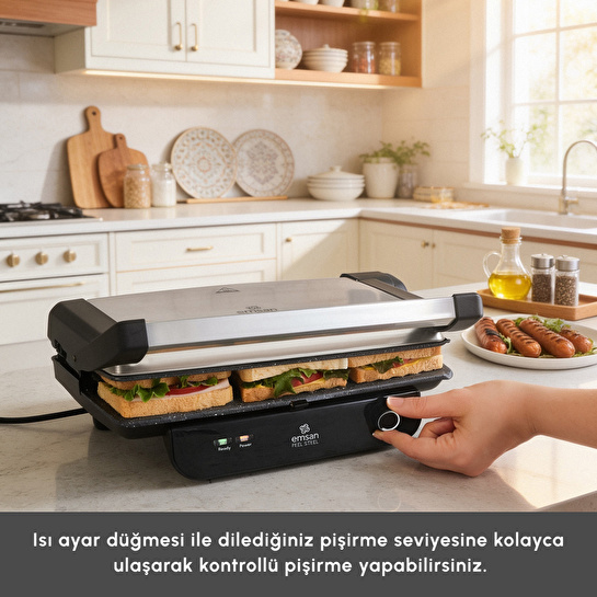Emsan Inox Feel Steel 6 Dilim Kapasiteli Izgara ve Tost Makinesi 1800W